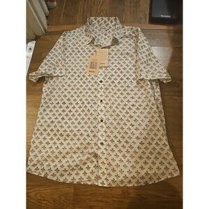 NWT Fabindia Shirt Men's XL Floral Cotton Button Short Sleeve Comfort Fit